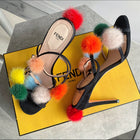 Fendi Black Suede Pom Pom Embellished Sandals - 37.5