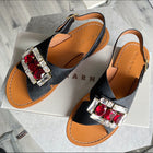 Marni Black Calf and Red Crystal Jewel Flat Sandals - 40