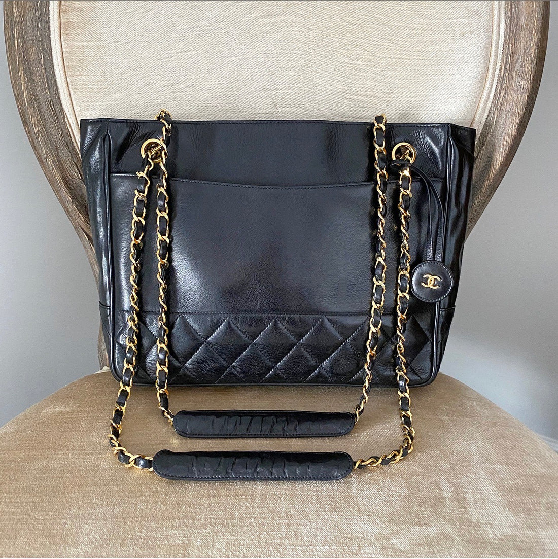 Chanel Vintage 1989 Lambskin Leather Chain Strap Shoulder Bag – I