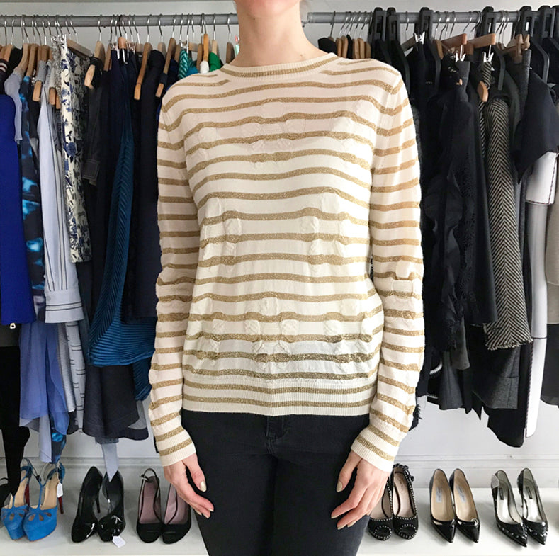 Tricot Comme des Garcons Gold and Ivory Striped Sweater Top - S
