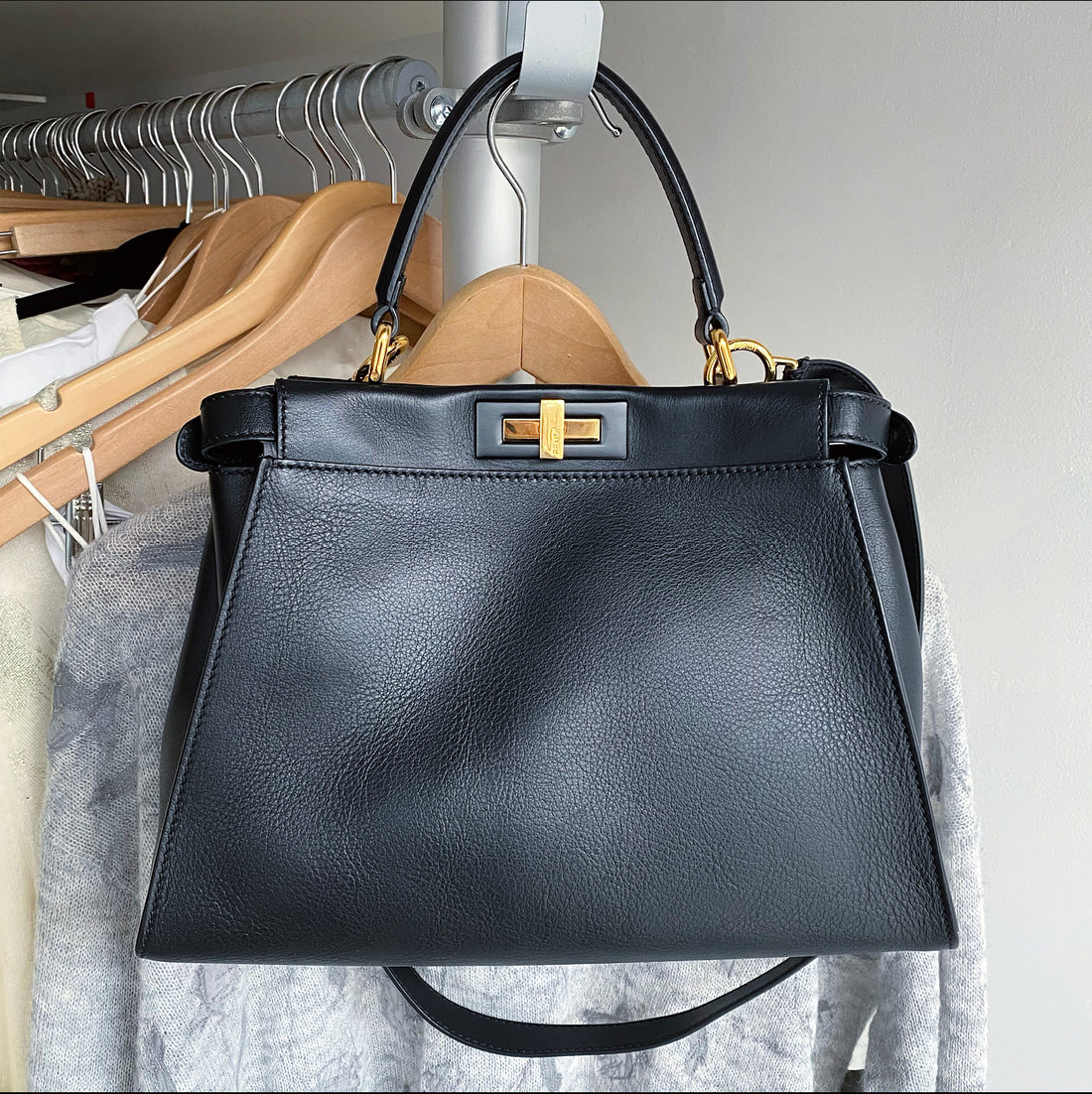 Fendi Black Leather Peekaboo Medium Two-Way Bag – I MISS YOU VINTAGE