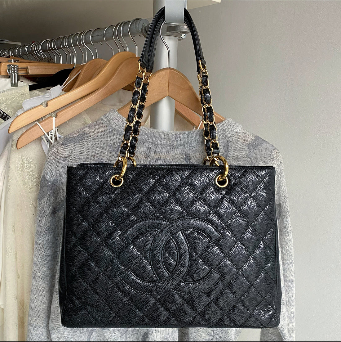 At Auction: Chanel Grand Shopping Tote Quilted Caviar Black
