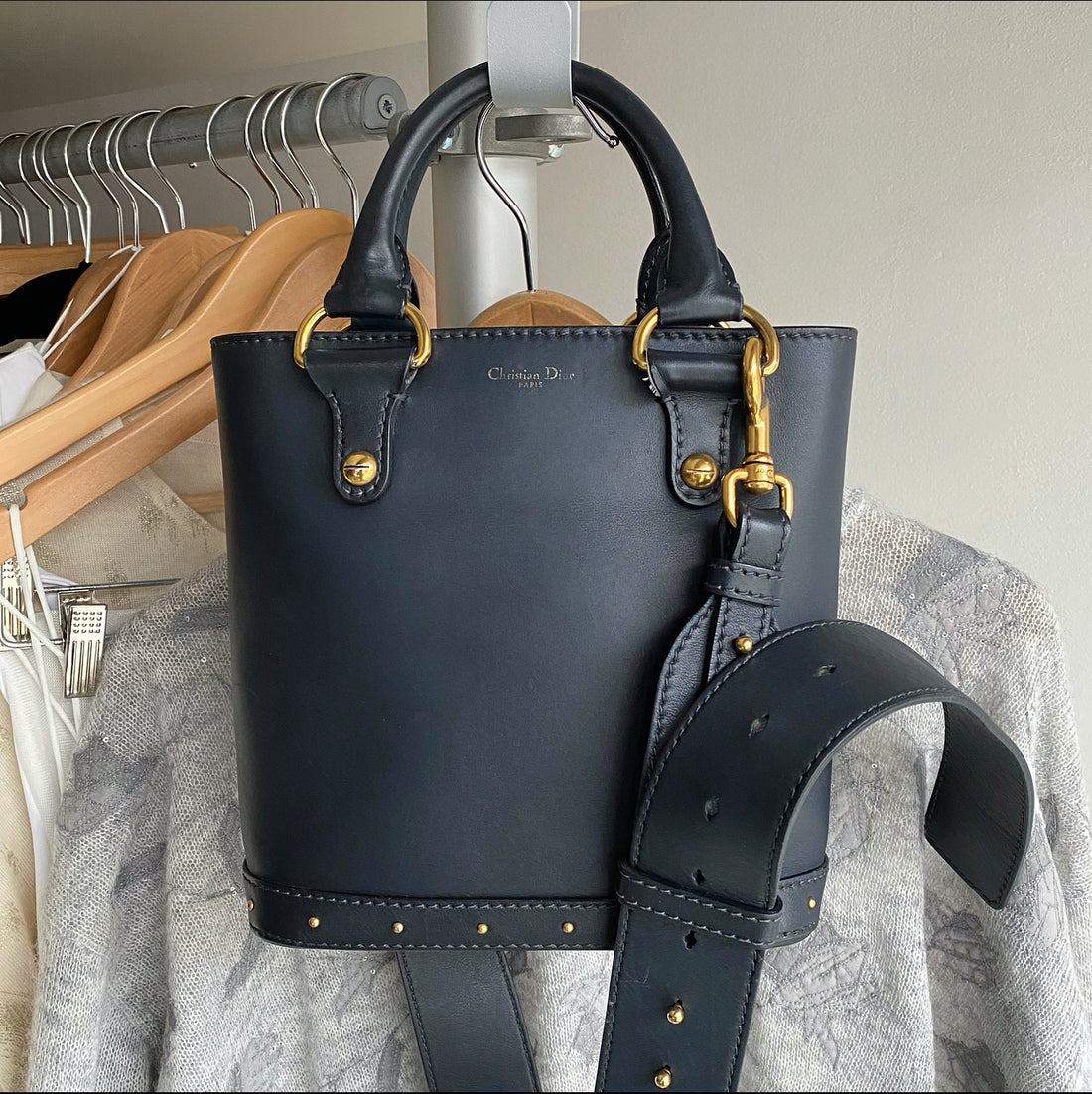 Dior DiorAvenue Small Leather Studded Bucket Bag