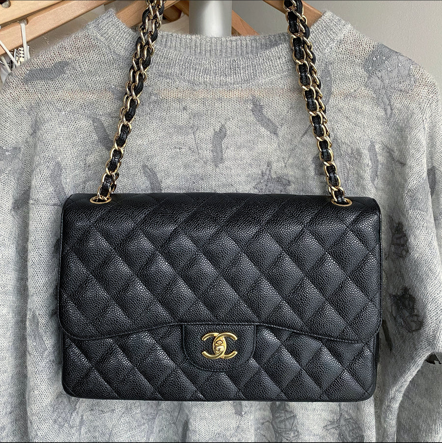 Chanel Black Caviar Jumbo Double Classic Flap Bag – I MISS YOU VINTAGE