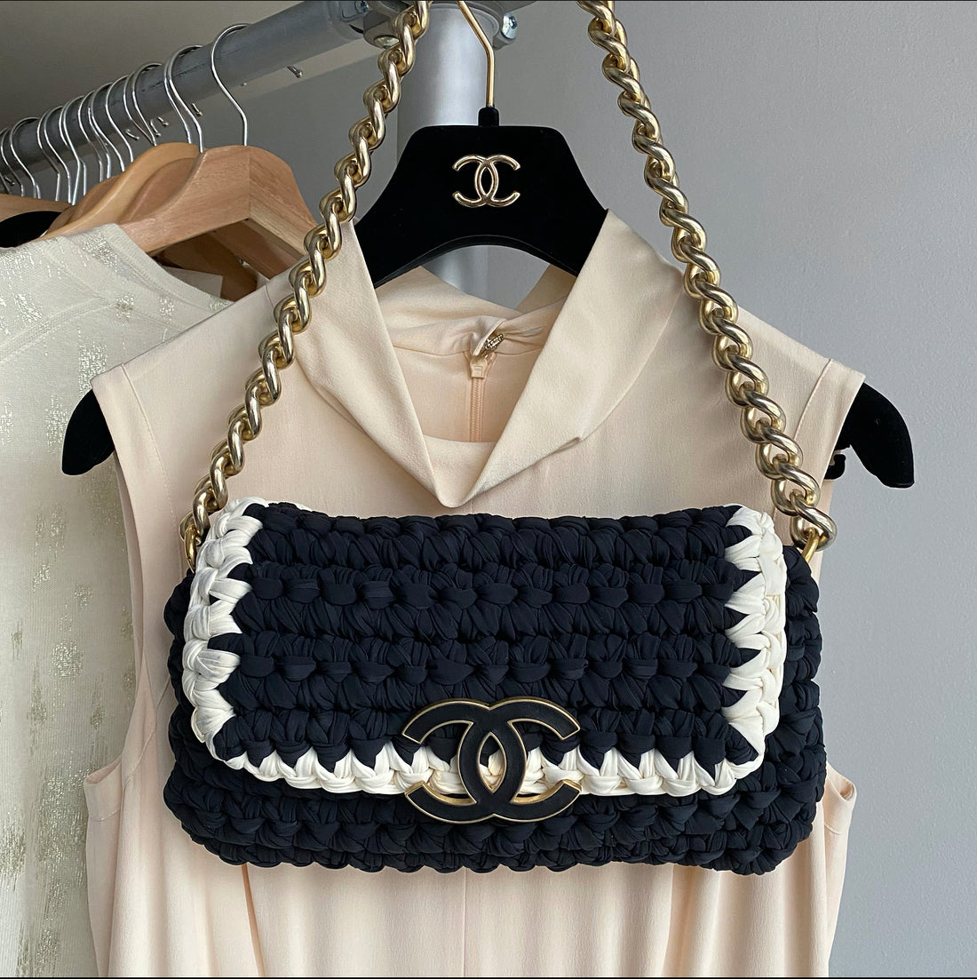 Chanel Fancy Crochet Flap Bag Fabric Small at 1stDibs