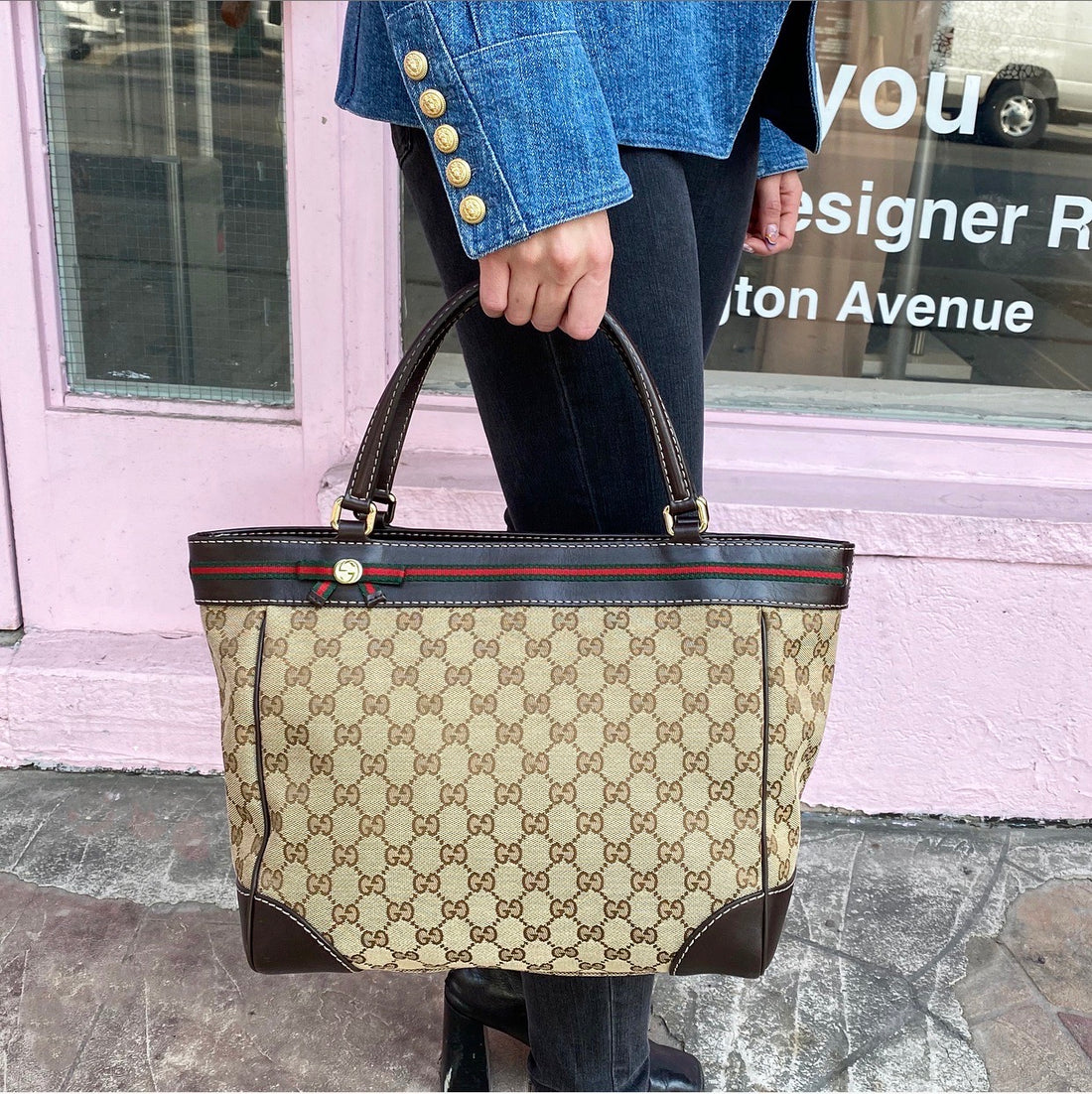 Gucci Monogram Mayfair Web Stripe Bow Tote Bag – I MISS YOU VINTAGE