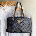 Chanel Black Leather Quilted Chain Tote Bag