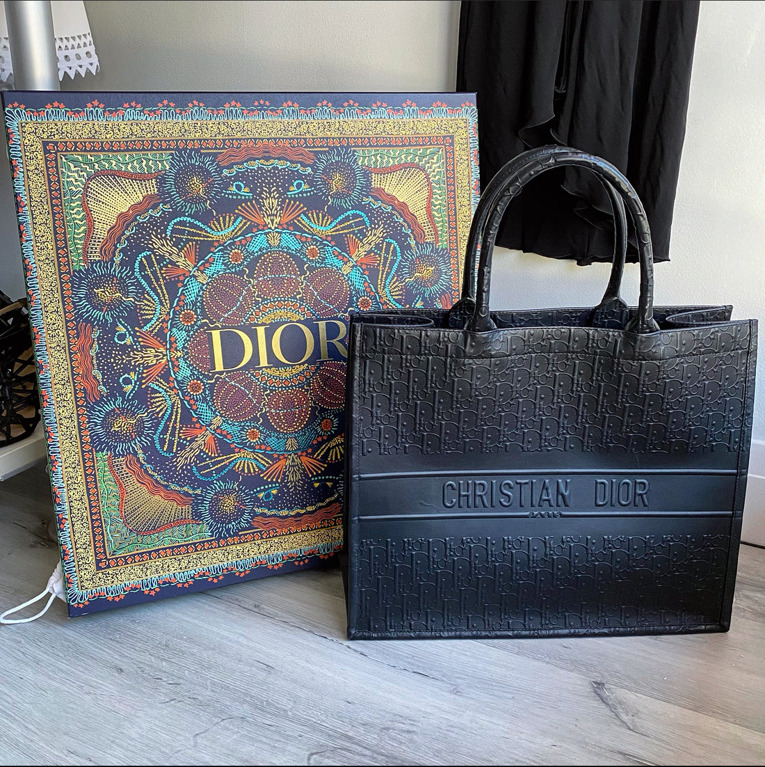 Dior Black Leather Embossed Large Book Tote Bag - Main Image