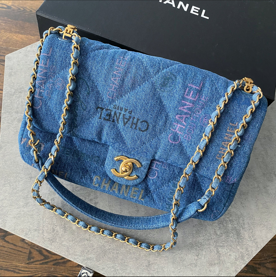Chanel Funky Town Small CC Quilted Flap, Black Denim with Gold Hardware,  New in Box WA001 - Julia Rose Boston