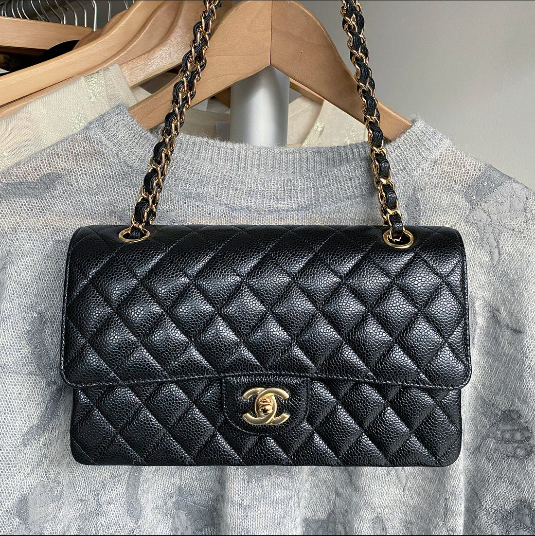 Chanel Black Caviar Leather Classic Medium Double Flap Bag GHW – I