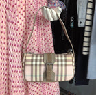 Burberry London Pink Coated Canvas Nova Check Mini Baguette Bag