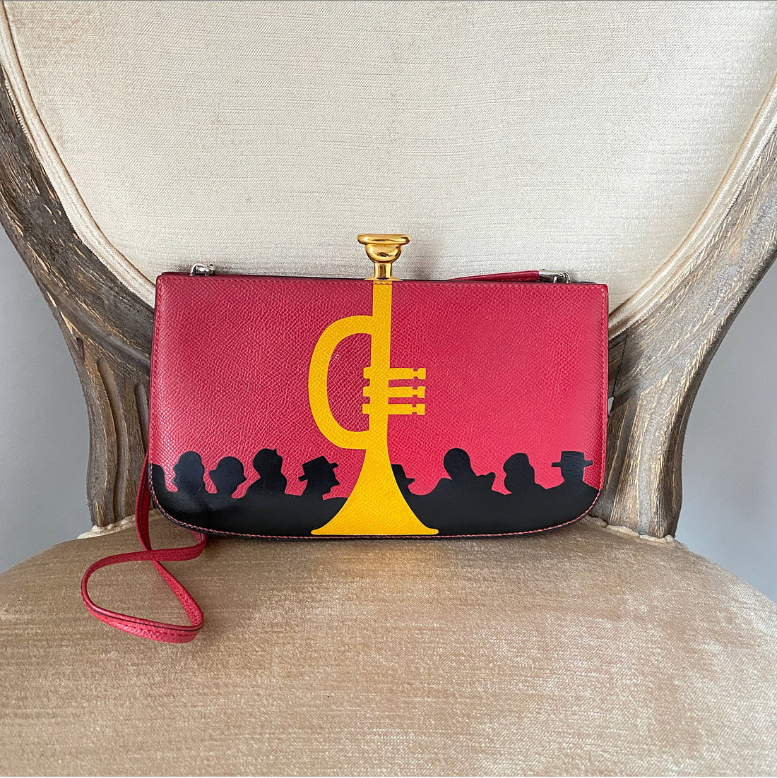 Hermes Vintage 1990 Sac a Malice Red Yellow Trumpet Silhouette Bag