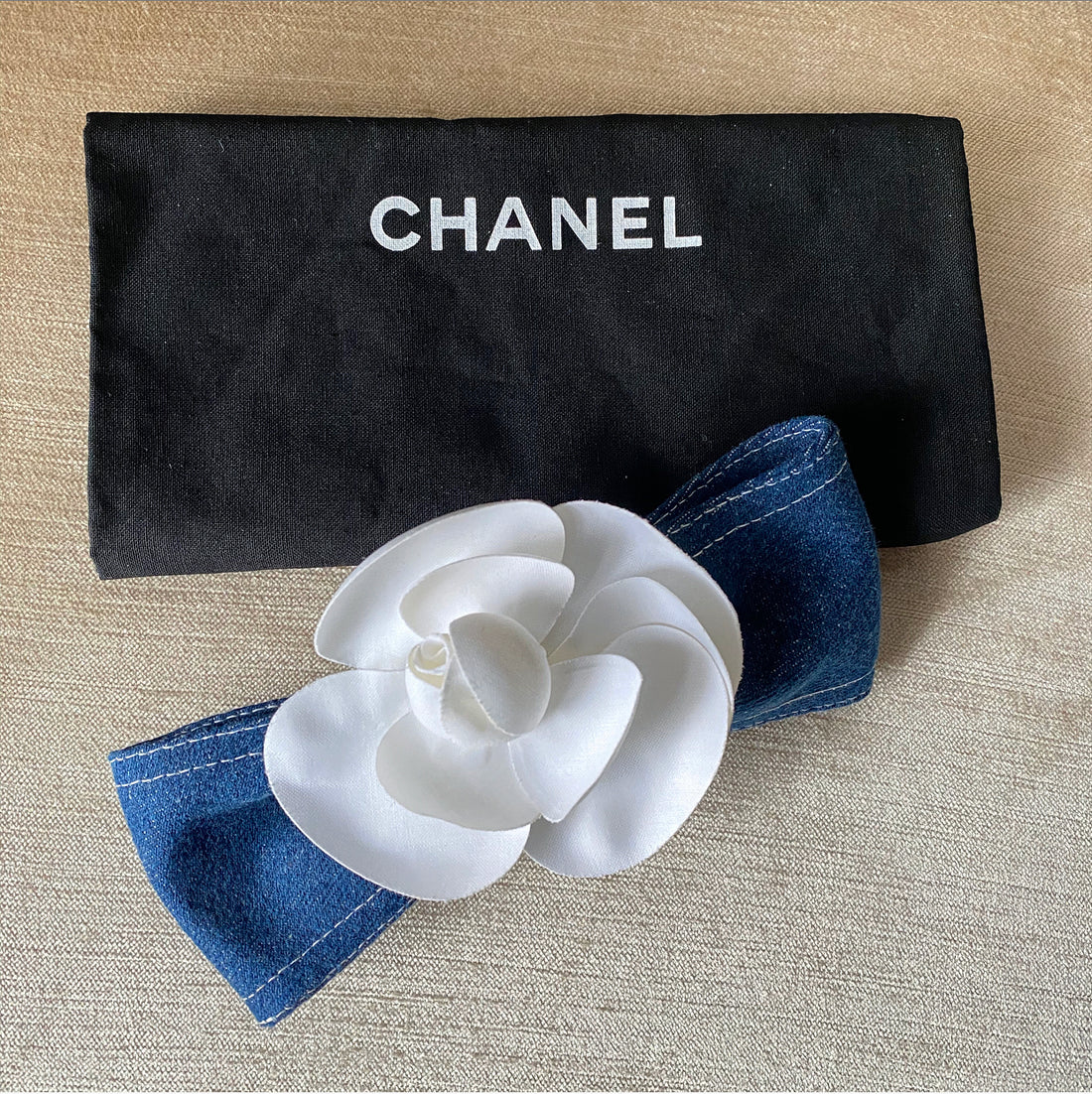 Chanel Vintage Blue Denim and White Camelia Hair Clip