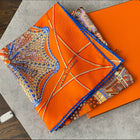 Hermes Orange and Blue Silk Les Domes Celestes 90cm Scarf