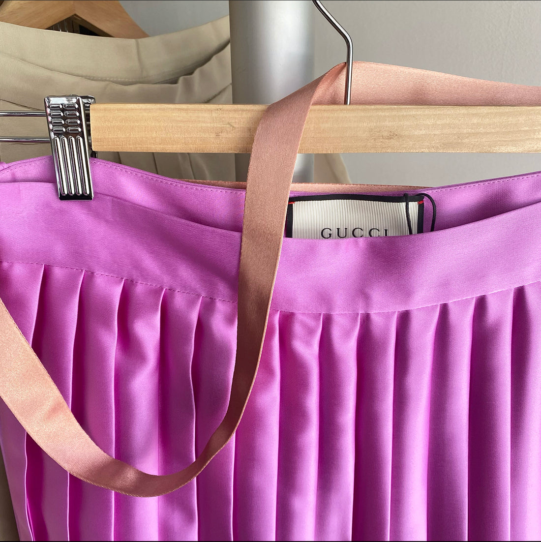 Gucci Purple Satin Pleated Skirt with Sash Belt - S