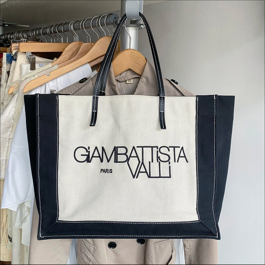 Giambattista Valli Black and White Canvas Logo Tote Bag