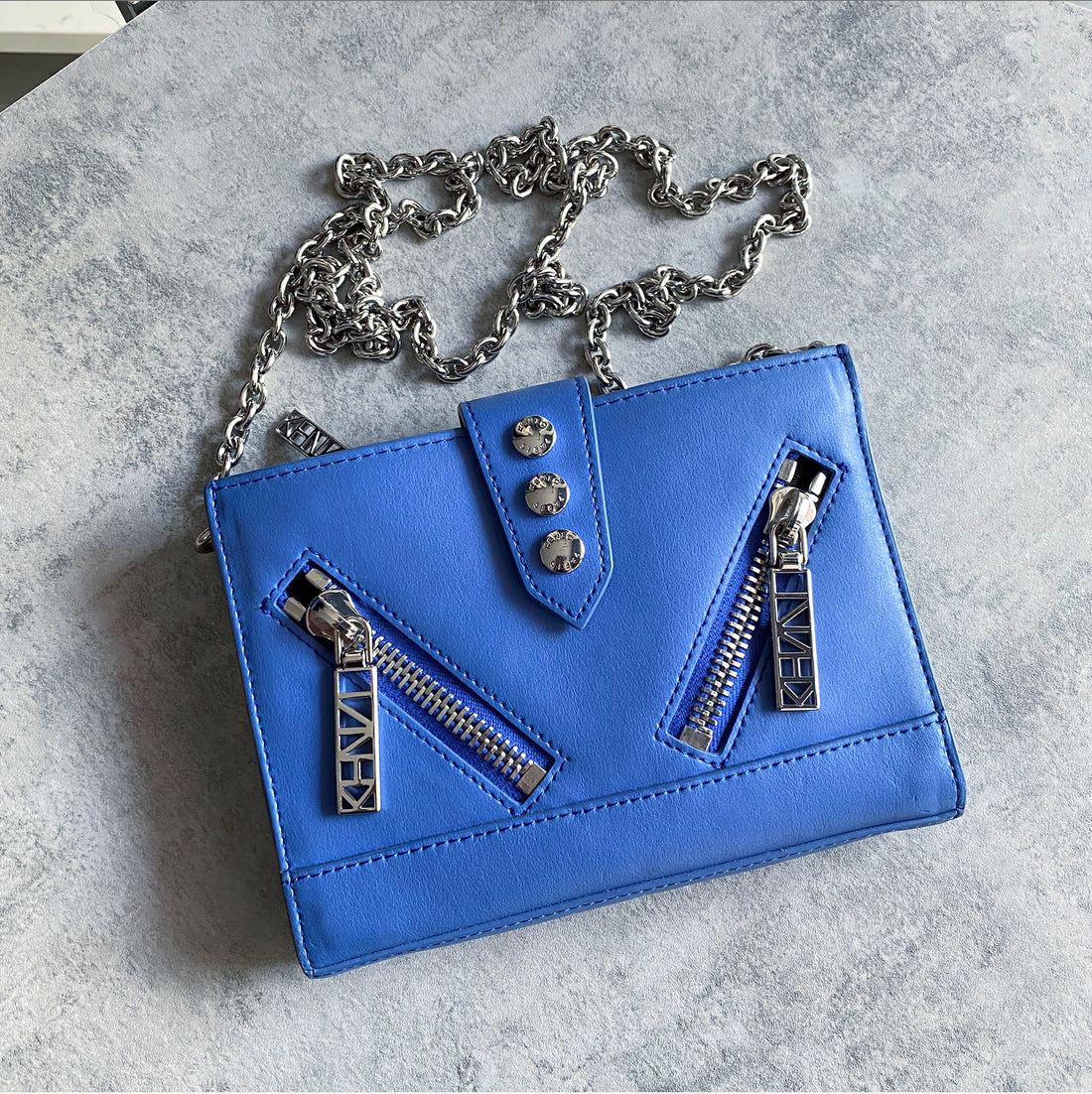 Kenzo Blue Leather Small Crossbody Wallet on Chain