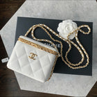 Chanel 22S White Lambskin Quilted Mini Box Chain Vanity Bag