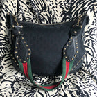Gucci Black Monogram Canvas Studded Pellam Shoulder Bag