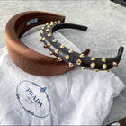 Prada Black Nappa Gold Stud Leather Headband