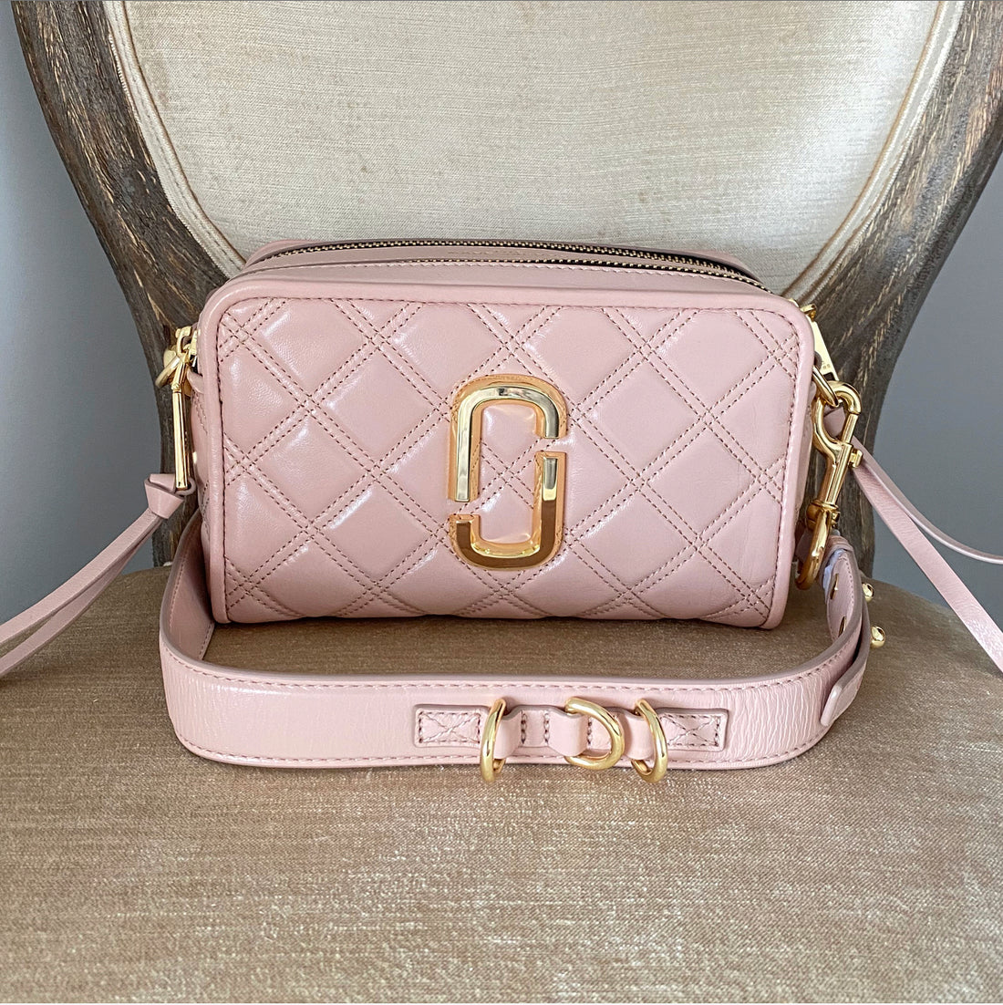 Marc Jacobs Quilted Soft Shot 21 Lambskin Bag & Wallet in Nude 