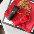 Gucci Black Leather Monogram Lipstick Holder