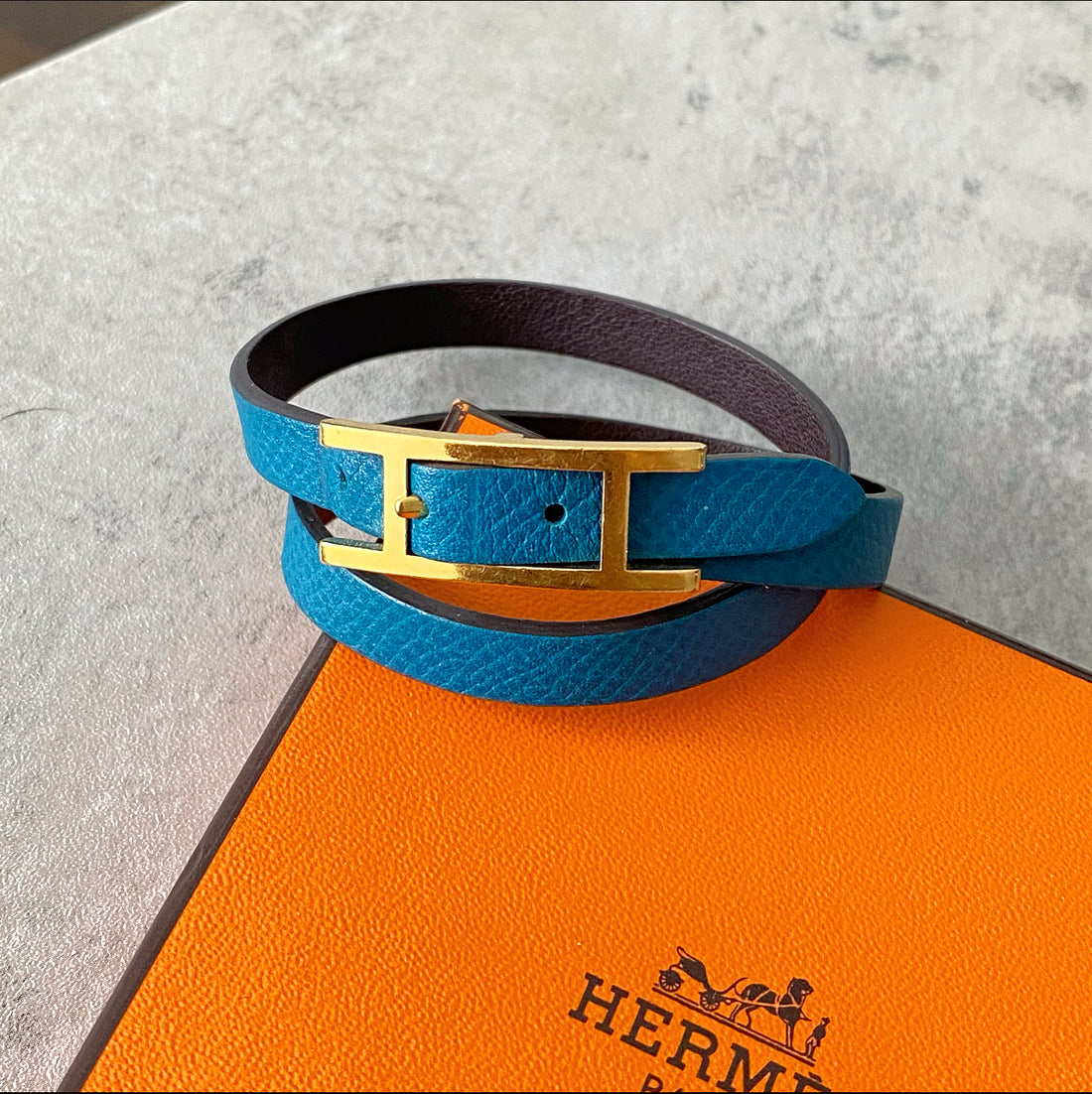 Hermes Behapi Double Tour Deep Blue / Brown Bracelet
