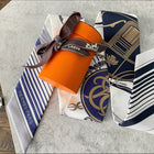 Hermes White and Navy Silk Ex Libris Twilly Scarf