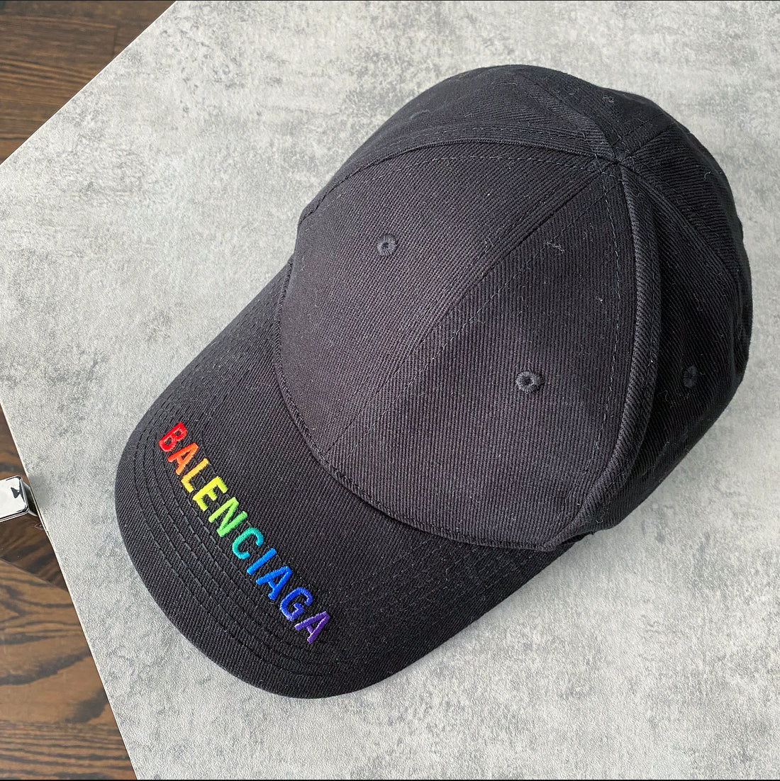 Balenciaga Rainbow Logo Black Baseball Cap Hat