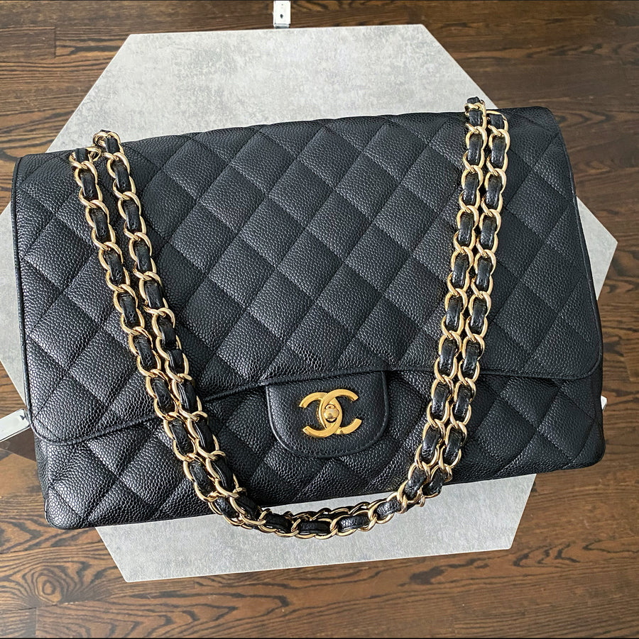 Chanel Black Caviar Maxi Classic Single Flap Bag GHW ○ Labellov
