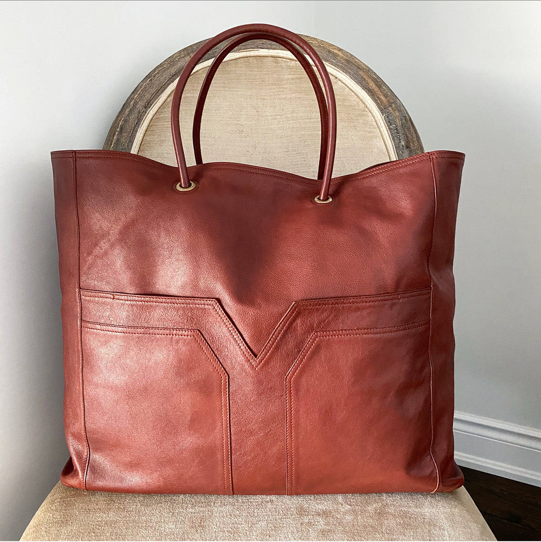 Yves Saint Laurent Brown Leather Large Sac Chyc Tote Bag