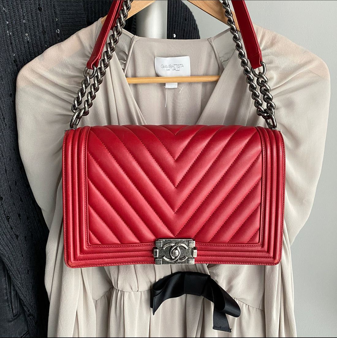 Chanel Large Red Lambskin Quilted Boy Bag Ruthenium – I MISS YOU VINTAGE