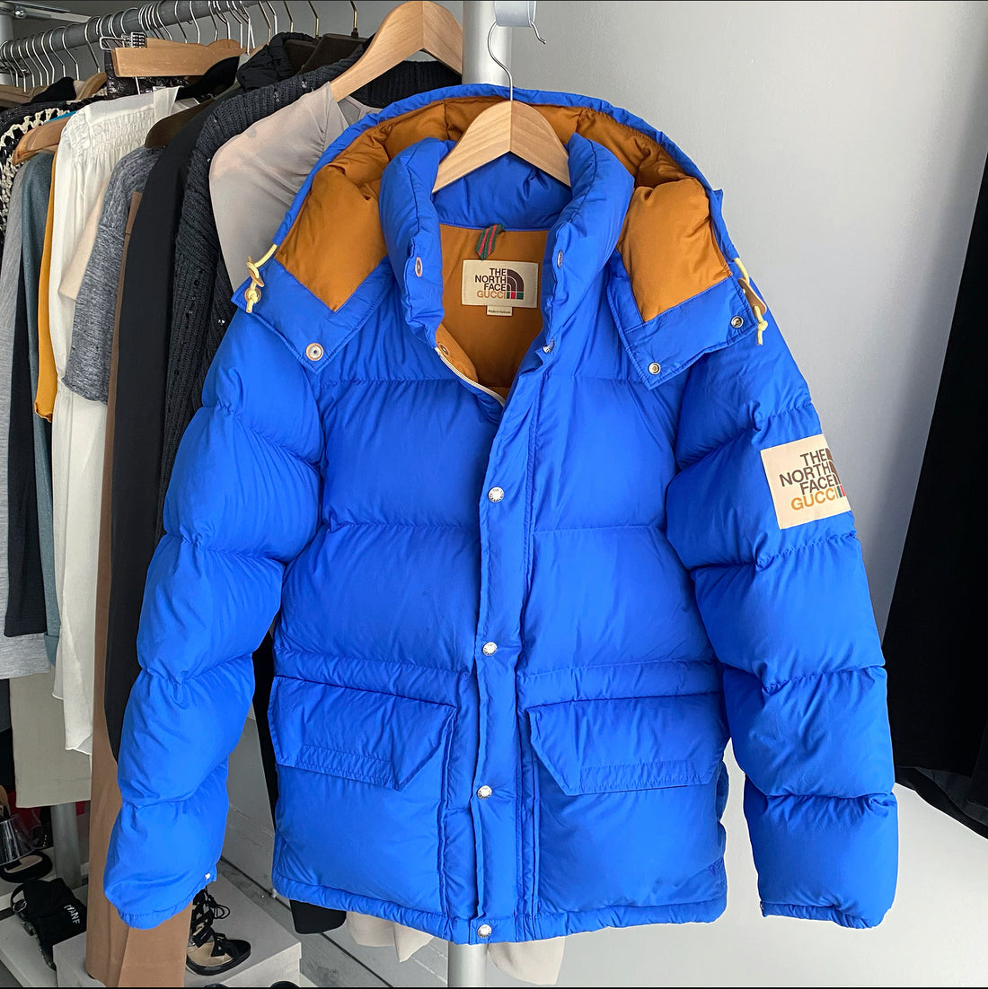 Gucci x The North Face Blue and Ochre Down Puffer Coat - XS