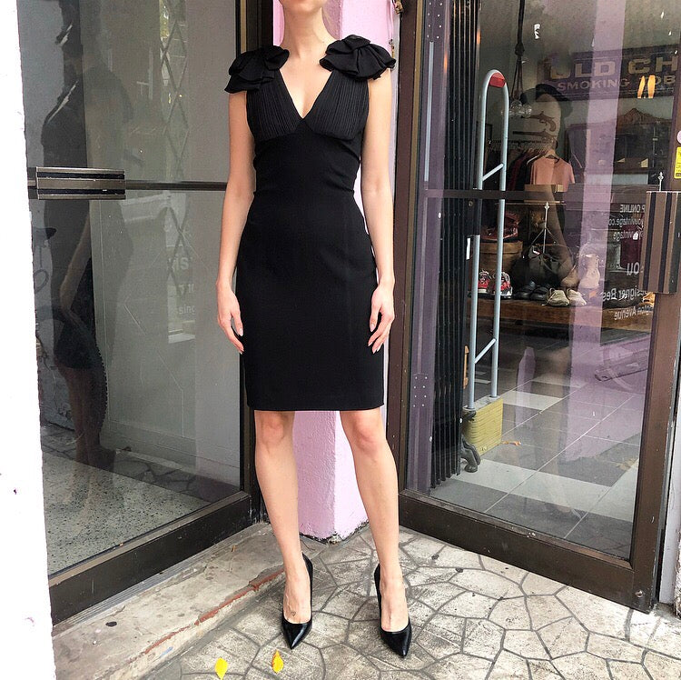 Balenciaga Black Rayon Dress with Silk Bows at Shoulders - 8
