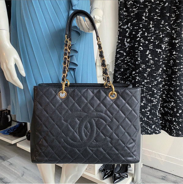 Chanel Black Caviar Gold Hardware GST Grand Shopping Tote Bag