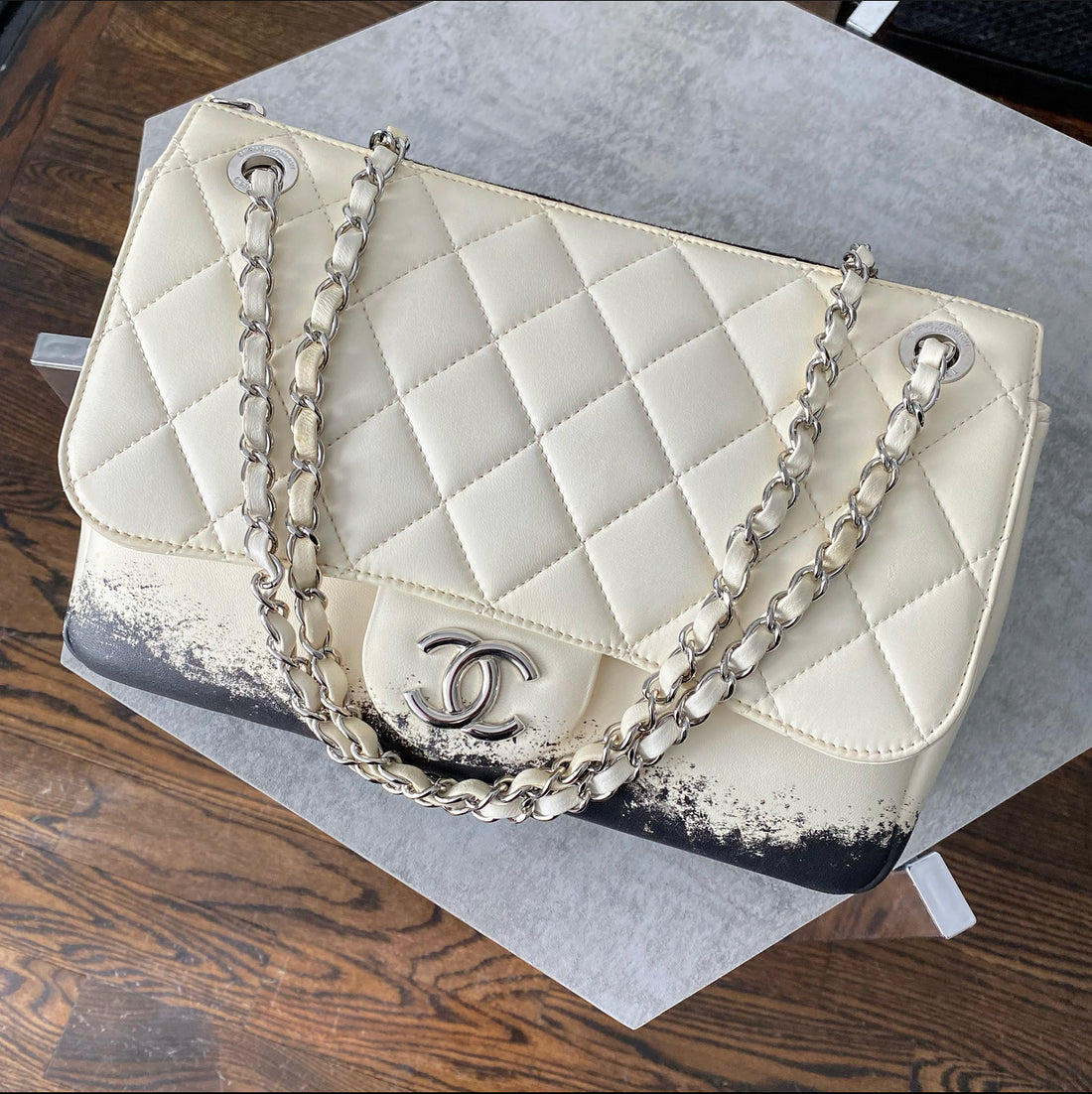 Cream chanel flap online bag