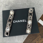 Chanel 20S Long Silver Crystal Logo Link Earrings 