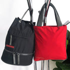 Prada Sport Red Stripe Vintage 1990’s Red Nylon Small Tote Bag