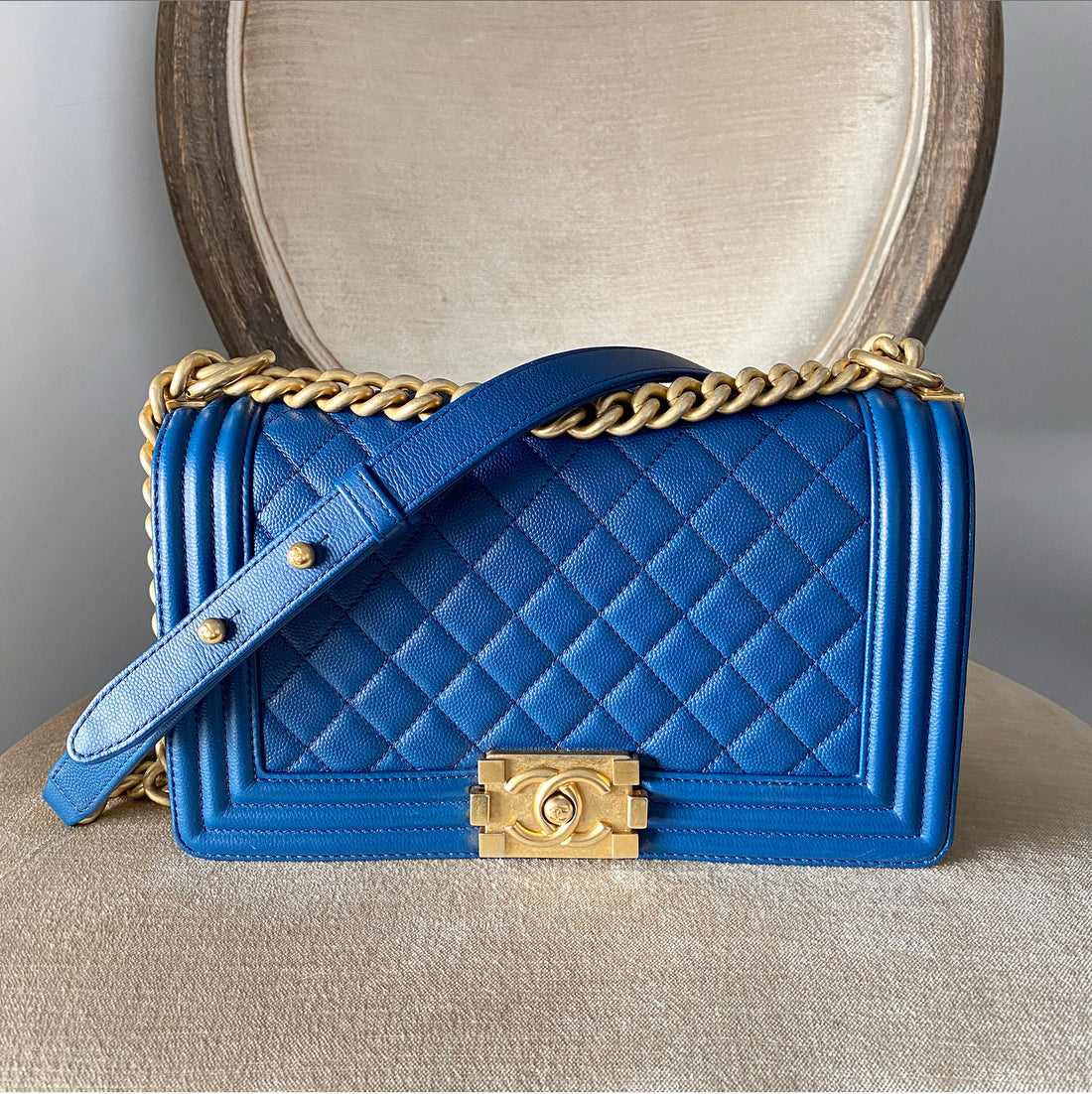 Chanel Blue Caviar Medium Boy Bag with Gold Hardware – I MISS YOU