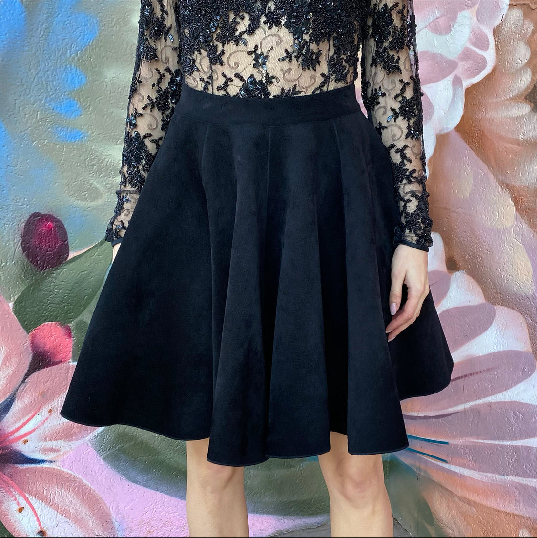 Alaia Black Thick Velour Full Circle Mini Skirt - USA 8/10