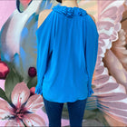 Chanel 17P Turquoise Blue Silk Ruffle Cold Shoulder Blouse - FR38 / USA 6