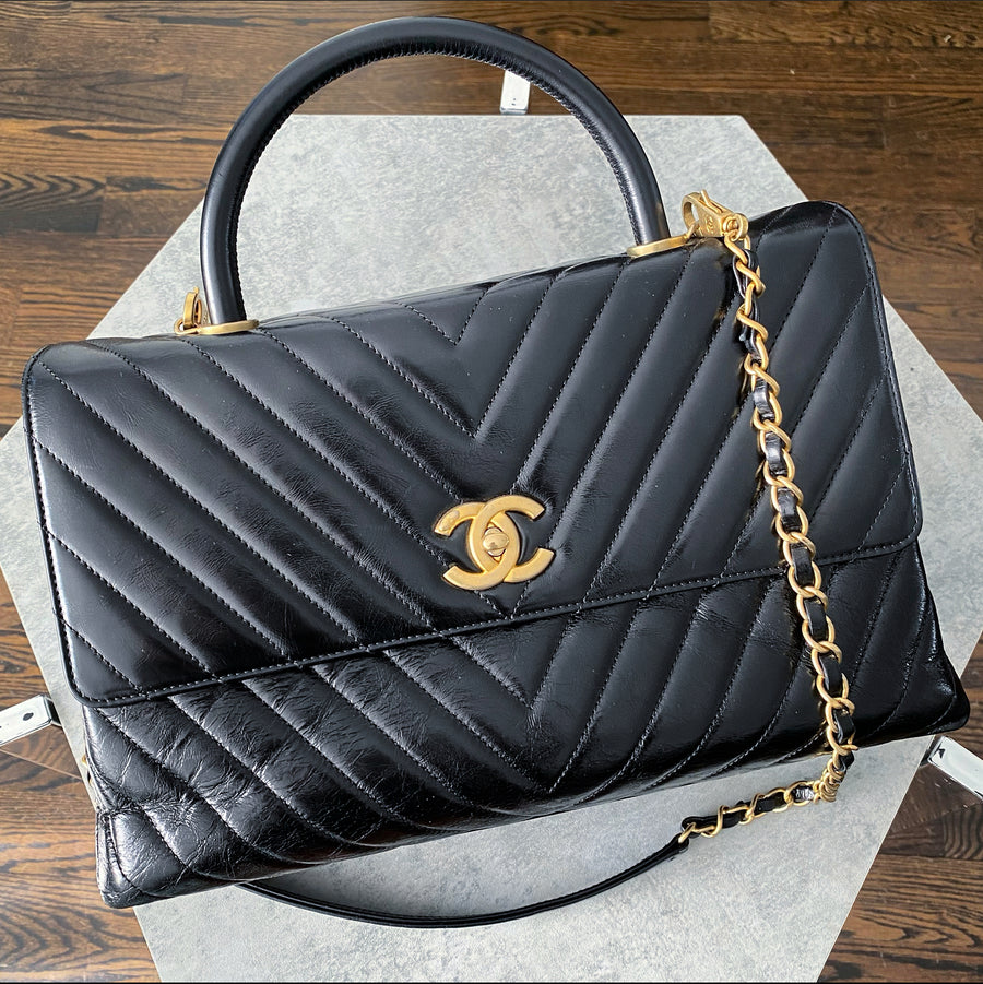 Chanel Large Black Chevron Coco Handle Flap Bag – I MISS YOU VINTAGE