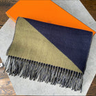 Hermes Cashmere Geometric Olive and Navy Scarf