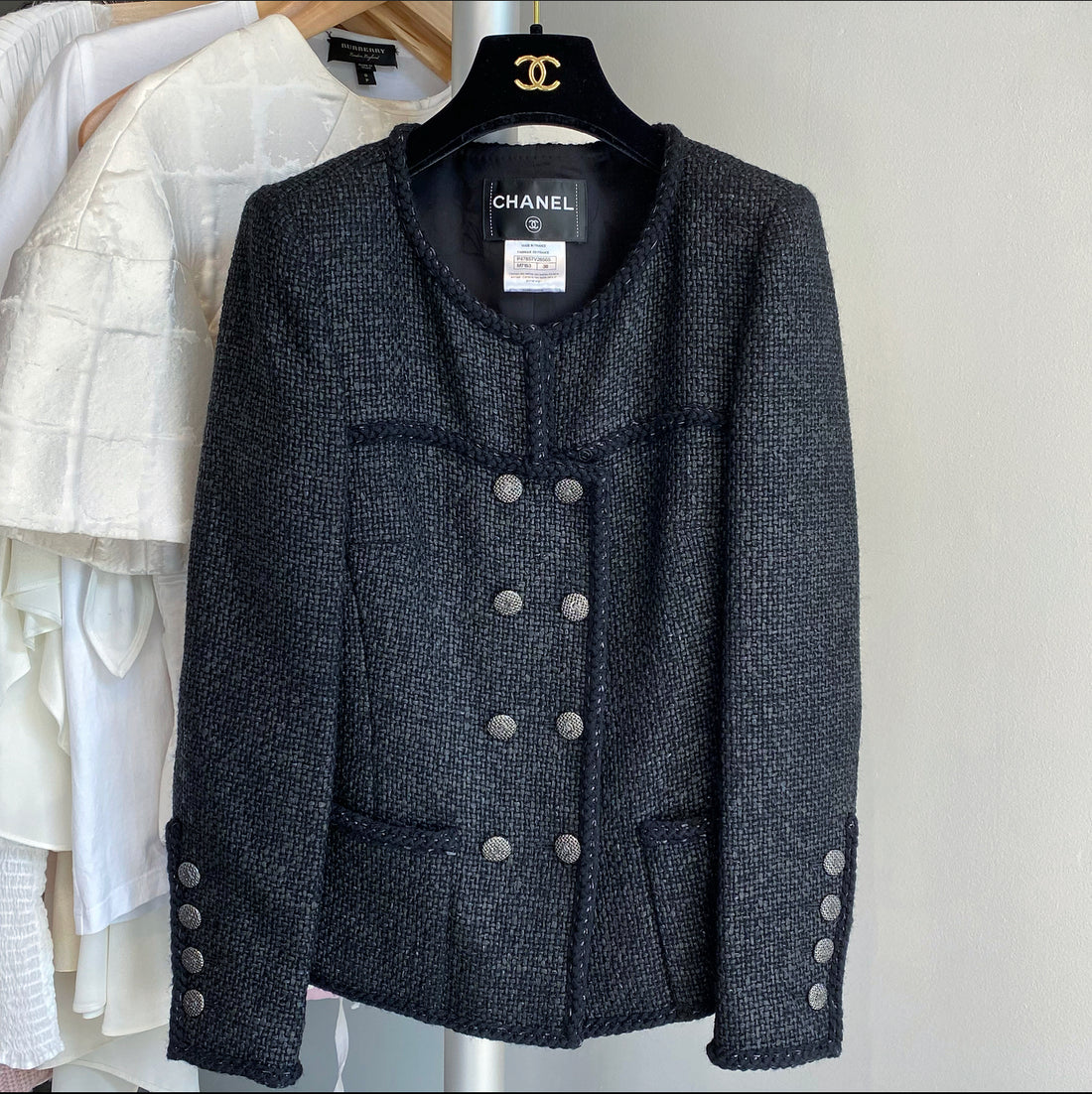 Chanel Classic Black Tweed Jacket with Ruthenium Buttons - FR38 (S)