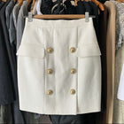 Balmain Ivory Linen Mini Pencil Skirt with Gold Buttons - XS