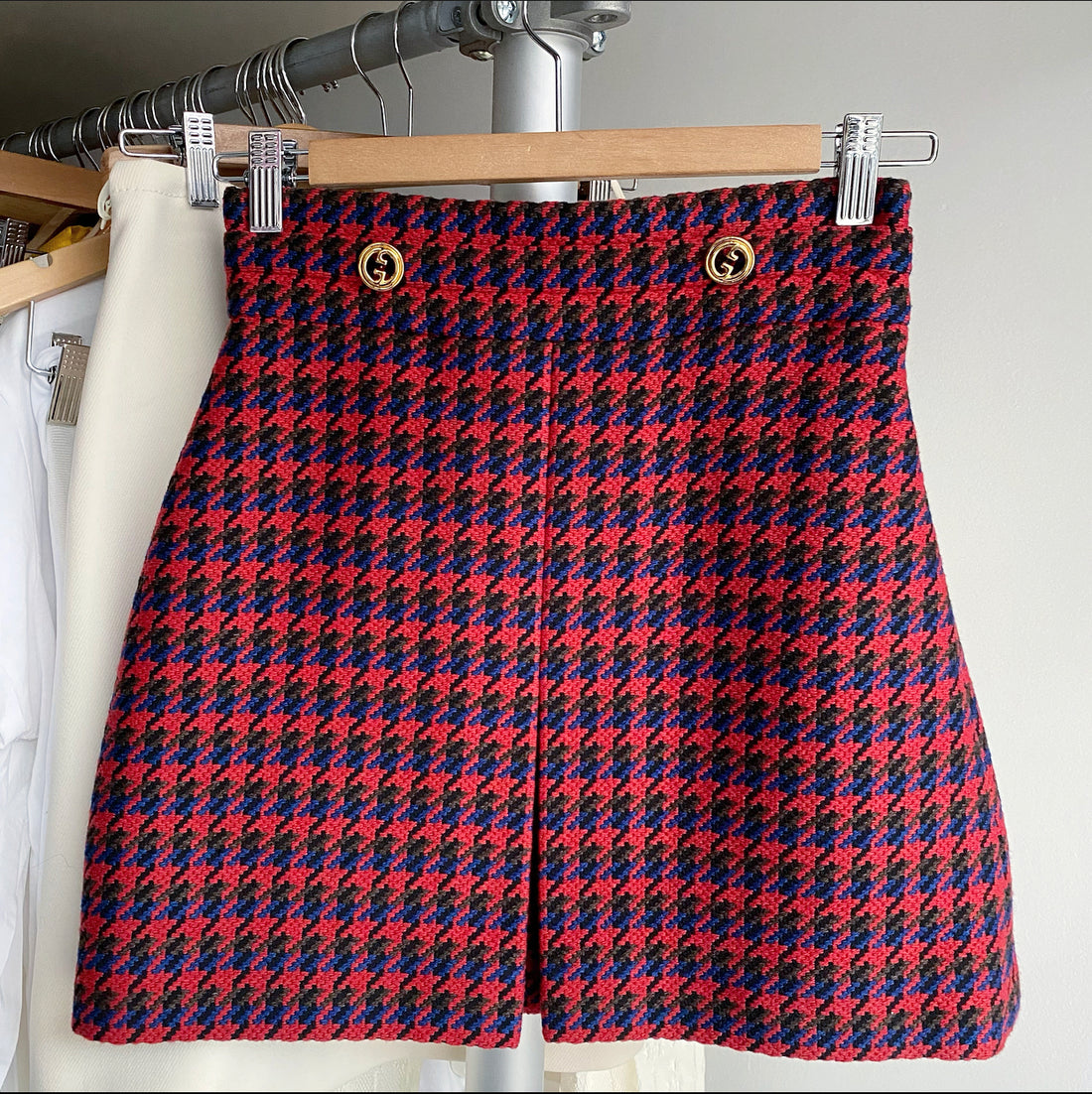 Gucci Red, Green, Blue Check Tweed Mini Skirt - XS / 25" waist