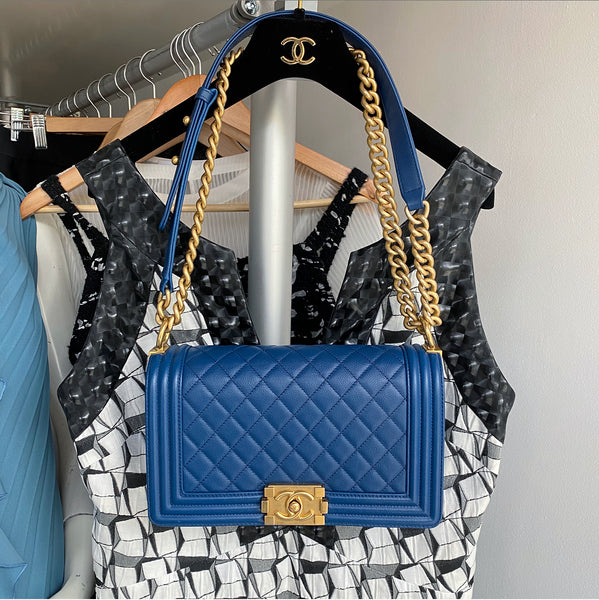 Chanel Blue Caviar Medium Boy Bag with Gold Hardware
