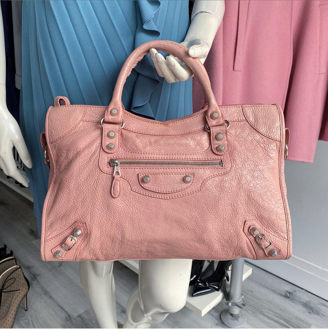Balenciaga Light Pink Leather City Classic Medium Bag