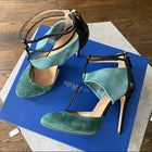 Aquazzura Teal and Green Fiona Suede Sandal Heels - 7.5