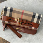 Burberry Brown Fold Over Check Wristlet Clutch Bag